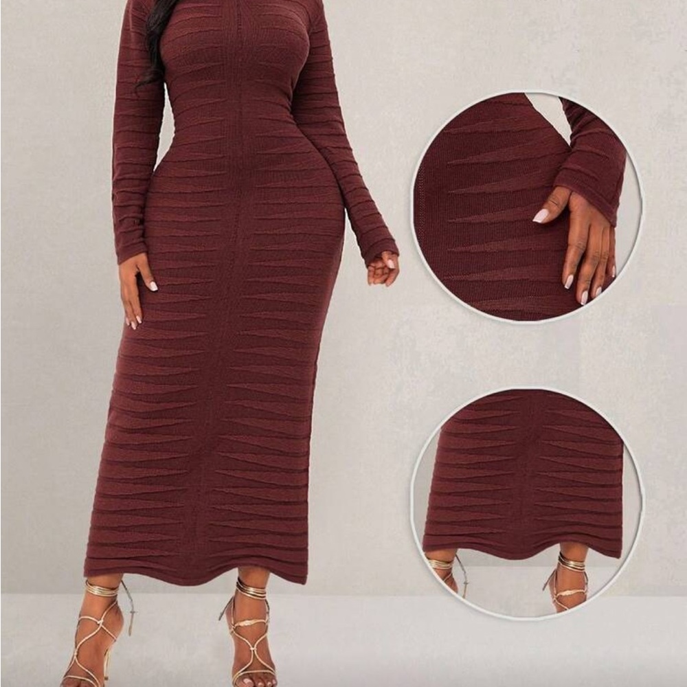 SHEIN Chic Long Sleeve Burgundy Dress